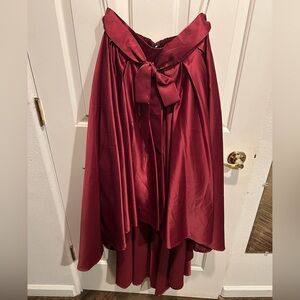 Elegant Red Satin High-Low Skirt with Bow